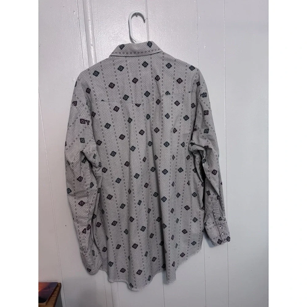 Wrangler Men's Vintage Western Pearl Snap Long Sleeve Aztec 17 1/2 Single Needle